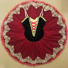 Scene Wear Black Velvet Bodice Classical Pancake Tutu Adult 7 Layer of Red Stiff Tulle Professional Ballet Dance Kirts Bll142