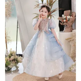 Light Sky Blue Ball Gown Pearls Flower Girl Dresses For Wedding Appliqued Pageant Gowns Floor Length Tulle First holy Communion Dress lace sexy sequined girl dress