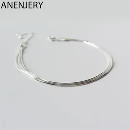 Anenjery Simple 925 Sterling Silver Snake Bone Chain Anklet Bracelet for Women Girl Gift S-B348281A