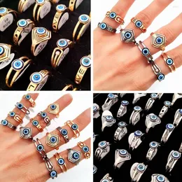 Anéis de cluster 36 pçs / lote estilo vintage aço inoxidável anel de olho azul retro punk mulheres amantes da sorte presente