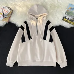 Men's Hoodies Spring Autumn Color Block Striped Half-zip Hooded Sweatshirt High Street Casual Loose Jackets Male Clothes