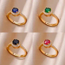 Wedding Rings Luxury Colorful Round Zircon For Woman Gold Color Stainless Steel Crystal Finger Ring Boho Jewelry Gift