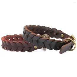 Dog Collars Genuine Leather Braided Collar Rustic Thick With Rustproof Buckle For Small Medium Large Dogs Pet Product