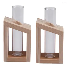 Vases 2X Crystal Glass Test Tube Vase In Wooden Stand Flower Pots For Hydroponic Plants Home Garden Decoration