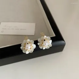 Dangle Earrings Minar Fantasy Shiny CZ Cubic Zirconia White Natural Shell Imitation Pearl Flowers Statement 2023