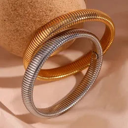 Bangle banhado a ouro prata cor tripe texturizado pulseiras de aço inoxidável pulseiras para mulheres pulseras de acero inoxidável para mujer 230928