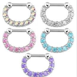 Pierścienie Studs Jewelry30pcs Rhinestone Crystal Hoops Unisex Surgical Steel CZ Septum Clicker Nose Pierścień przeszywający Korbus D284N