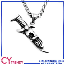 Pendant Necklaces Cool Mens Punk Stainless Steel Tone Mini Dagger Skull Knife Necklace Chain Accessories