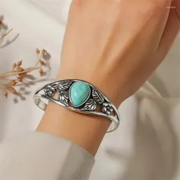 Bangle Vintage Natural Turquoise Bracelets Elegant Open Adjustable Cuff Bangles For Women Men Party Jewelry Accessories Gifts
