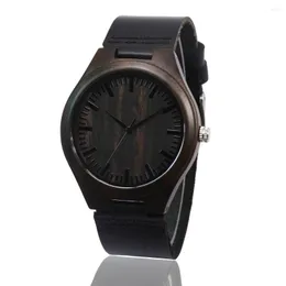 Relojes de pulsera Reloj de pulsera para hombre de madera negra de moda de lujo con caja de regalo Relojes de cuarzo redondos como regalos de Navidad para hombres