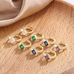 Hoop Earrings Wholesale Gold Plated For Women Fashion Dark Blue CZ Zircon Famale Piercing Party Jewelry