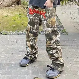 Erkekler Pants Mektup Havlu Nakış Leopar Sokak Giyim Mens Rahat Pantolon Pacthwork Cepleri Striaght büyük boy gevşek parça 221231