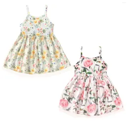 소녀 드레스 Pudcoco 여름 공주 드레스 2023 Baby Floral Print Sleeveless 슬링 디자인 캐주얼 귀여운 통기성