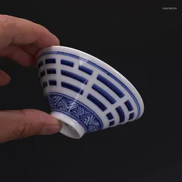Pucharki spodki Jingdezhen niebieskie i białe ręcznie malowane taiji bagua pojedyncza filiżanka herbata herbata starożytna porcelanowa kolekcja antyczna