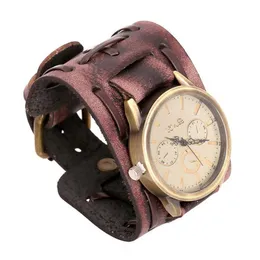 New Men's Stylish Vintage Genuine Leather Width Wristband Watches Cowhide Wrap Bracelet punk wristwatches Xmas Gifts Jewelry223P