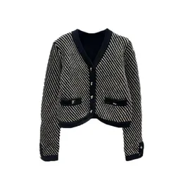 1220 L 2023 Maglioni autunnali Cardigan da donna Maglione nero con scollo a V Manica lunga Marca Stesso stile Wanteng da donna