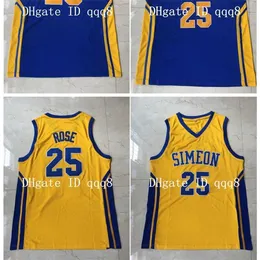 qqq8 Top Quality 1 Derrick 25 Rose Jersey Simeon High Movie College Basketball Jerseys Blue Yellow 100% Stiched Size S-XXL