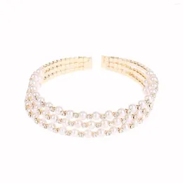 Bangle Open Cuff Three Rows Pearl Bracelet Rhinestone extable extable for Friends Sisters الأم وابنتها HSJ88