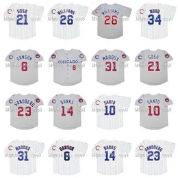 QQQ8 AIR01 Vintage 1992 Бейсбольные майки GREG 31 Maddux 21 Sammy Sosa 23 Ryne Sandberg 8 Андре Доусон 14 Эрни Бэнкс 10 Рон Санто 26 Билли Уильямс