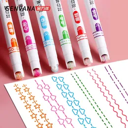 6pcs lace roller highlighter curve/wave/clouds/ art marker pen hand account painting copy newspaper border outline