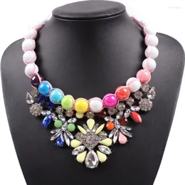 Pendant Necklaces Women Chunky Statement Crystal Flower Colorful Bead Necklace Designs Fashion Florate Brand Wholesale