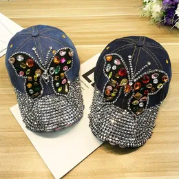 Caps de bola Capfeta de strass feminino Cap de beisebol feminino Bling Diamond Swag Casquette Girl Snap Back Gorras Summer Summer Butterfly Hat Butterfly