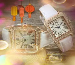 Casal Homens Mulheres Vestido Quadrado Romano Relógios Anel Diamantes Pulseira De Couro Genuíno Relógio Feminino Senhora Relógio de Pulso Movimento de Quartzo