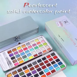 Conjunto de tintas aquarela sólidas 52/72/90/100 cores, pigmento perolado texturizado, terno com glitter metálico, material de arte portátil