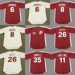 QQQ8 C202 Men 8 Bob Boone 26 Utley 11 Jimmy Rollins 35 Cole Hamels 1980 Jersey de beisebol