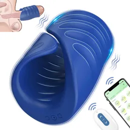 Bluetooth Male Masturbator Penis Training Vibrator Appリモートコントロール遅延コックリング亀頭男性のためのセックスおもちゃ18