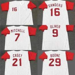 qqq8 C202 7 KEVIN MITCHELL 9 JOE OLIVER 16 REGGIE SANDERS 21 SEAN CASEY Camisa de beisebol masculina feminina costurada