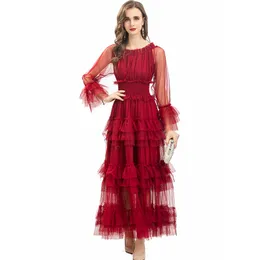 Women's Dresses Slash Neckline Long Sleeves Sexy Tulle Laid Over Tiered Ruffles Elgant Maxi Party Prom