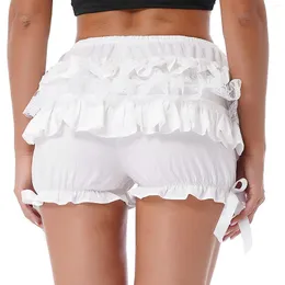 Kvinnors shorts kvinnor bowknot dekor vintage viktorianska blommare frilly trosor ruffle knickers spets trim lager lolita pumpa