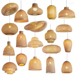 Lampy wiszące retro ręcznie tkane bambus żyrandol chiński styl Droplight El sypialnia salon dekoracje hang lampa lampa wewnętrzna