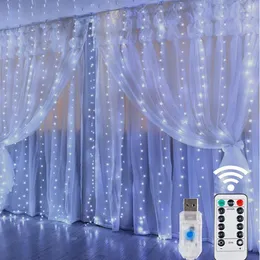 Strings Christmas LED Curtain String Light Garland Copper USB Remote Lights For Year X'mas Tree Party Home Bedroom Window Decoration