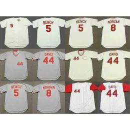 qqq8 C202 5 JOHNNY BENCH 44 ERIC DAVIS 8 JOE MORGAN Baseball-Trikot für Herren, Damen, Jugend, genäht