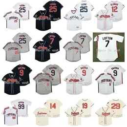 QQQ8 AIR01 19AIR01 VINTAGE Jersey 9 Ricky Vaughn 7 Kenny Lofton 12 Roberto Alomar 14 Larry Doby 19 Bob Feller 25 Jim Thome 9 Carlos Baerga 29 Satchel