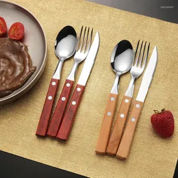 Conjuntos de utensílios de jantar de 3 peças de 304 maçaneta de madeira de madeira de aço inoxidável Faca de faca de faca de faca