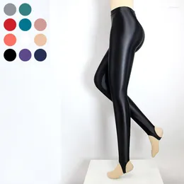 Active Pants Satin GLOSSY OPAQUE Step-on-the-foot Shiny Wet Look Tights Sexy Stockings Yoga Leggings Sport Women Fitness