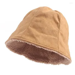 Berets Dicke Lammwolle Eimer Hut Frauen Winter 2023 Herbst Warme Faux Pelz Fischer Kappe Schal Anzug Frauen Hüte