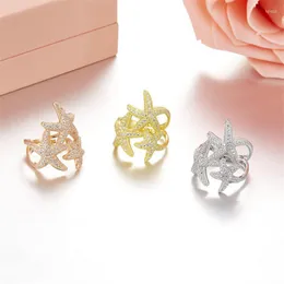 Cluster Rings Soelle Märkesdesign Pure 925 Sterling Silver Thre Starfish Ring Full Micro Pave CZ Zircon Stones for Women Fine Jewelry