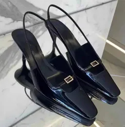 Women sandal shoes high heels Y-Sandal black patent leather slingback pumps wedding party dress pump size 35-41 luxury brand designer shoes