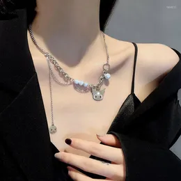 Pendant Necklaces Korean Stainless Steel Pearl Necklace Fashion Reflective Design Senior Sense Delicate Romantic Sweater Chain