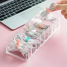 Förvaringslådor Desktop Organiser 8 Celler Rensa laddning Kabel Charger Box Multifunktionella små föremål PINS NOTA PADS FALL