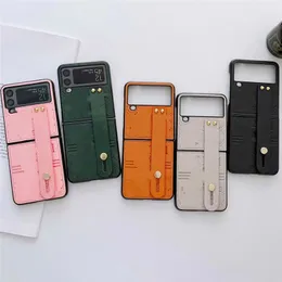 Lambskin Leather Lristband Case Solid Case لـ Samsung Galaxy Z Flip 3 5g Z Flip 4 Zflip 2 Flip 3 Flip4 Srockproof Cover