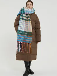 スカーフの模倣カシミア女性スカーフ冬のヴィンテージレディース格子縞の縁取られたスカーブパシュミナフウラードブファンダエチャルペミュージャーロングラップショール