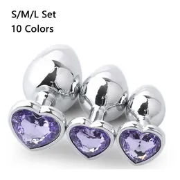 Компания красоты 3PCS/SET Heart Anale с кристаллом съемной из нержавеющей стали стимулятор простаты Стимулятор сексуальных игрушек для женщин