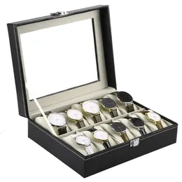 Uhrenboxen Hüllen 10 Grids Armbanduhr Box Halter PU Leder Uhren Vitrine Rechteck Schmuck Aufbewahrungsboxen FO 274u