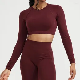 Active Shirts ABS LOLI Seamless Long Sleeve Crop Top Open Back Yoga Slim Fit Cropped Fitness Running T-shirts Gym Workout Tops Women