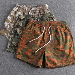 Shorts masculinos Summer personalizados camuflagem tendência casual para lavar calças lisonas e retas de elástico